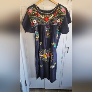 Embroidered Floral Black Dress